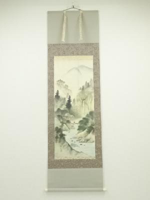 雪洲筆　山水　肉筆絹本掛軸